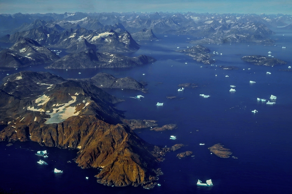 Letecký pohľad na Grónsko 