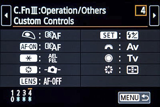 EOS 7D nastavenie ovládacích tlačítok