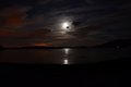 Mesiac nad jazerom Loch Lomond