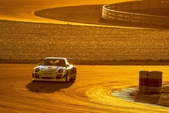 With sunset in rearview mirror..