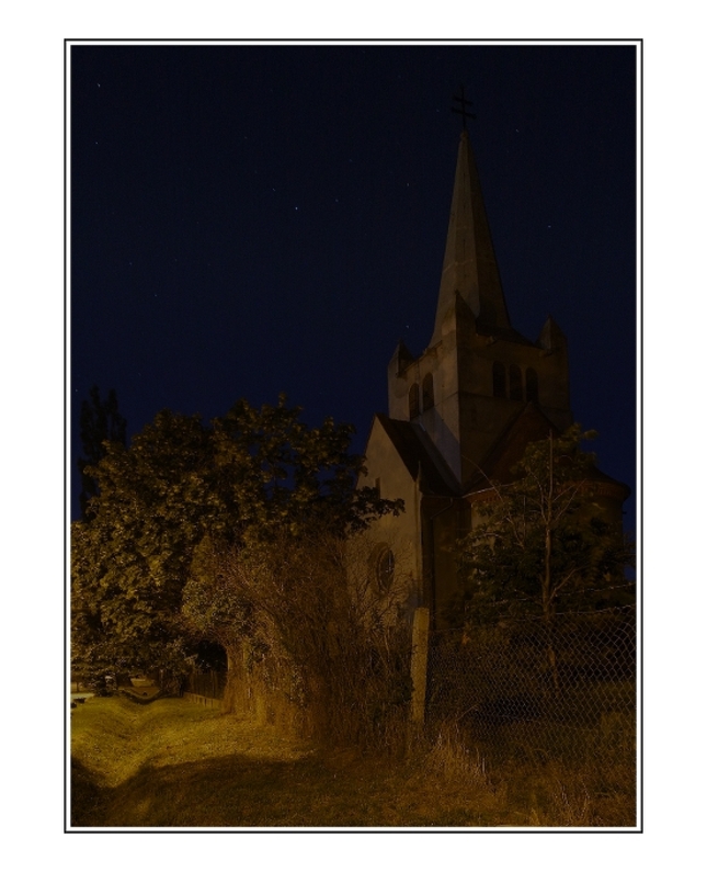 church in moonlight