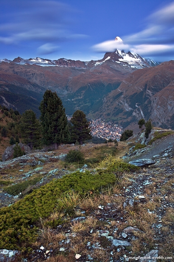 ranný pokoj nad Zermattom