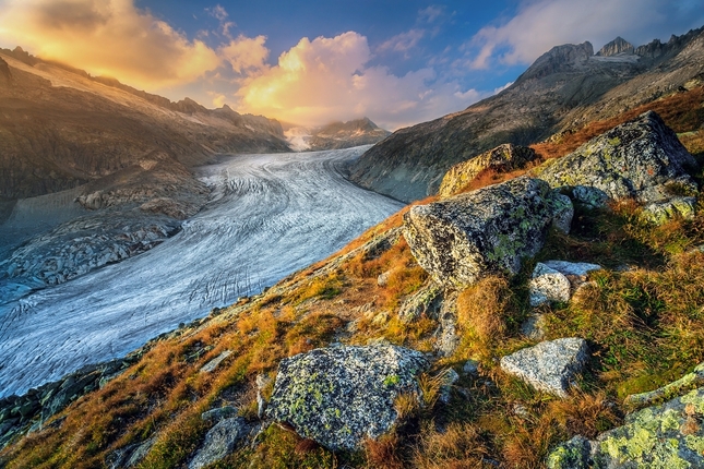 Rhonegletscher pri západe