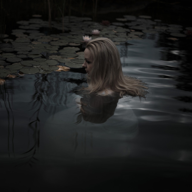 in a dark lake..
