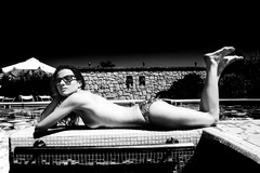 black and white sunbathing