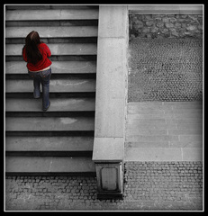 piece of red in black & white