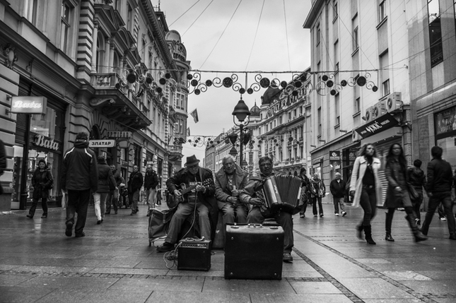 Hudobníci v uliciach Belehradu