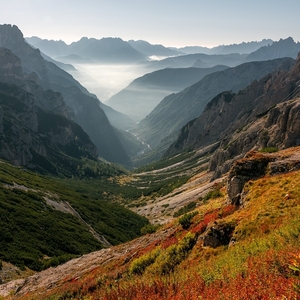 Ranní mlha v Dolomitech